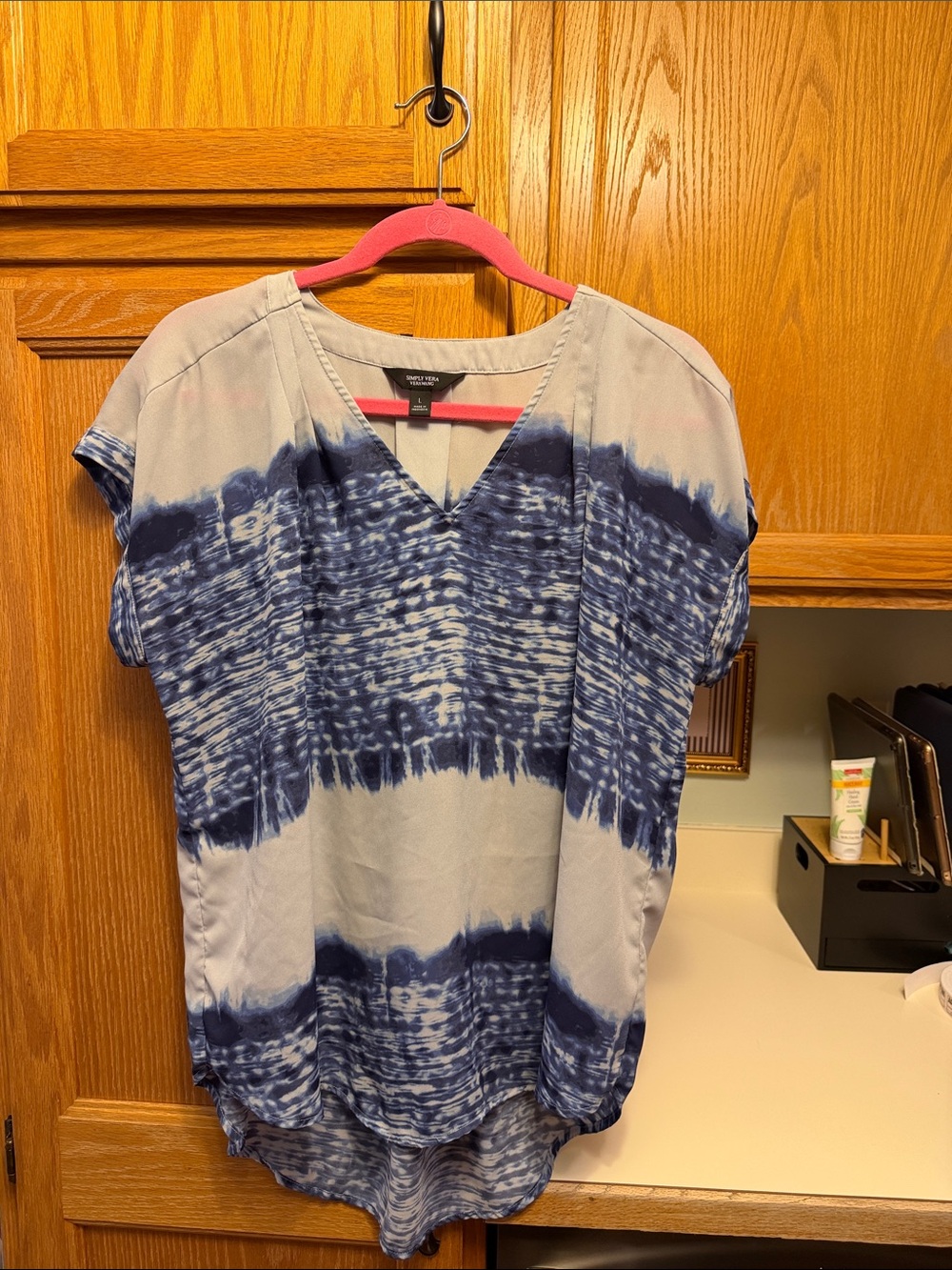 Simply Vera Vera Wang Navy and Light Blue Tie-Dye V-Neck Tunic